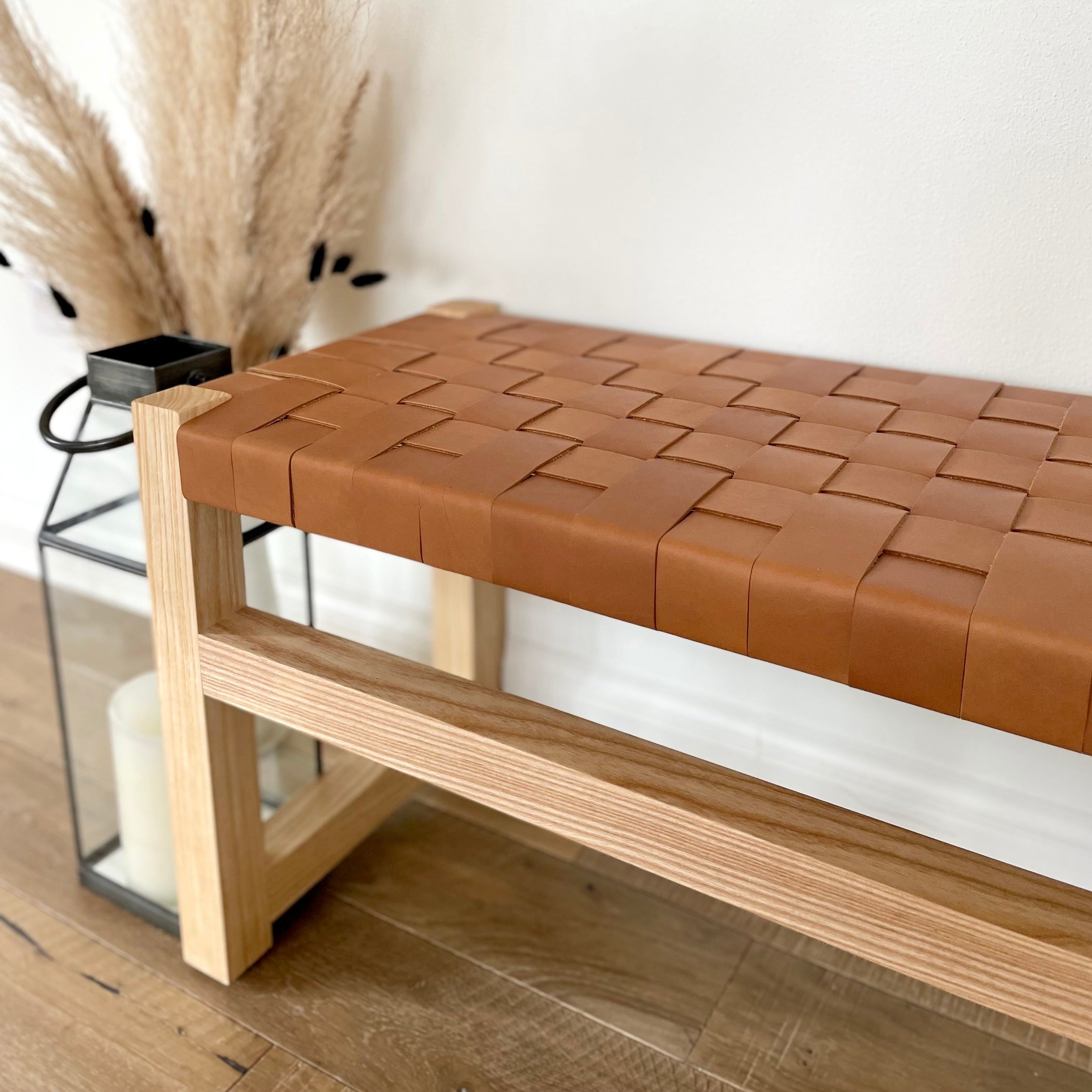 Woven Leather Bench DIY - A Beautiful Mess