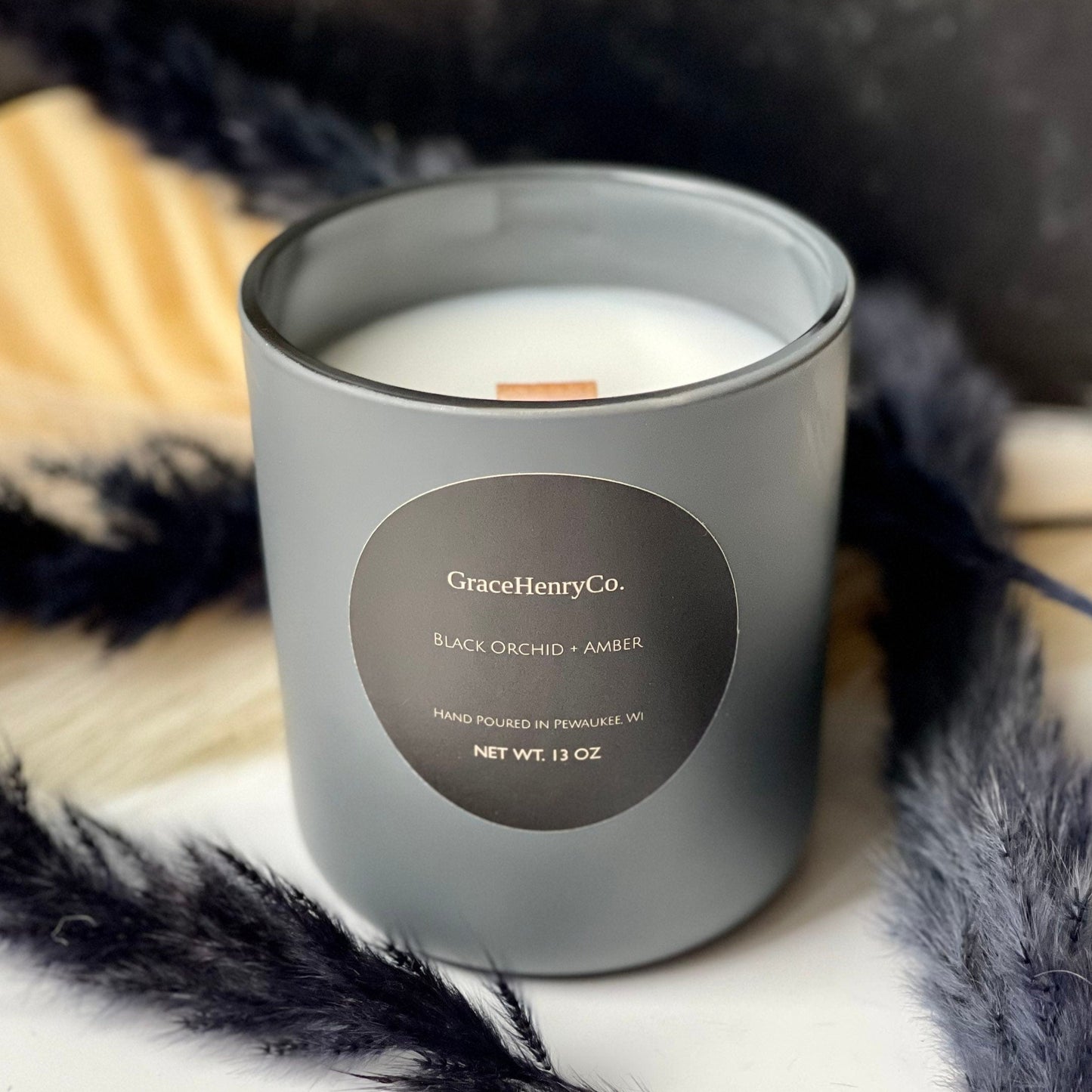 BLACK ORCHID + AMBER 13oz Wooden Wick Candle