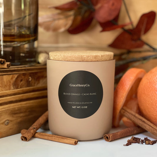 Blood Orange + Cacao Blanc 13oz Wooden Wick Candle