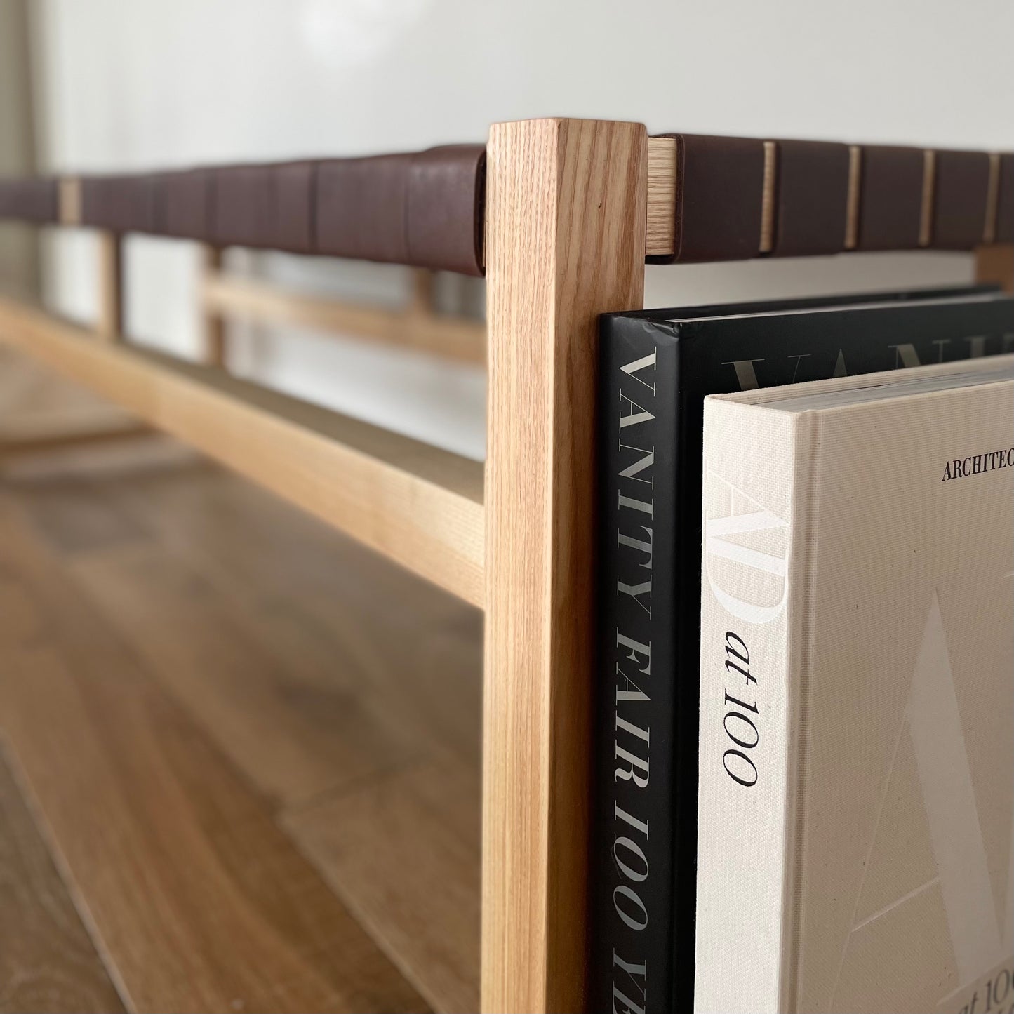 Woven Leather Bench in Dark Chestnut