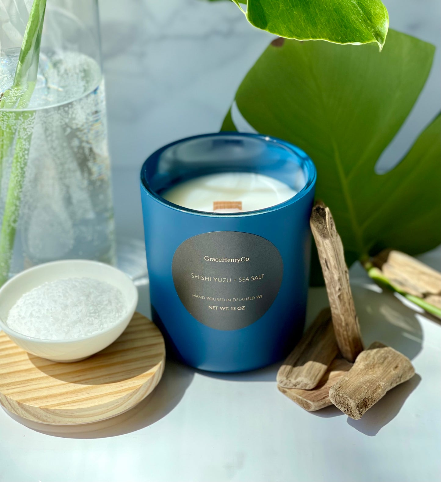 SHISHI YUZO + SEA SALT 13oz Crackling Wooden Wick Candle