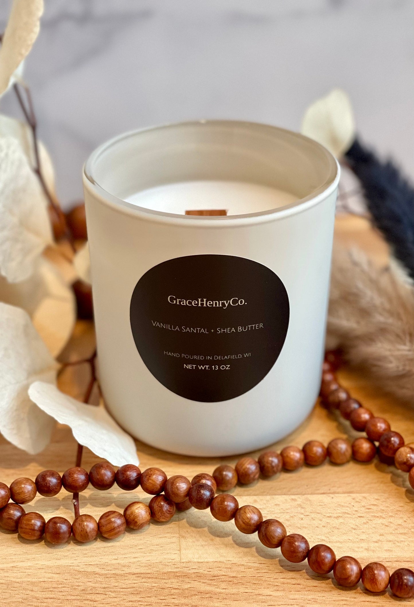 VANILLA SANTAL + SHEA 13oz Wooden Wick Candle