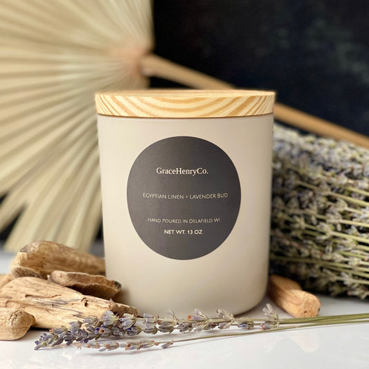EGYPTIAN LINEN + LAVENDER 13oz Wooden Wick Candle