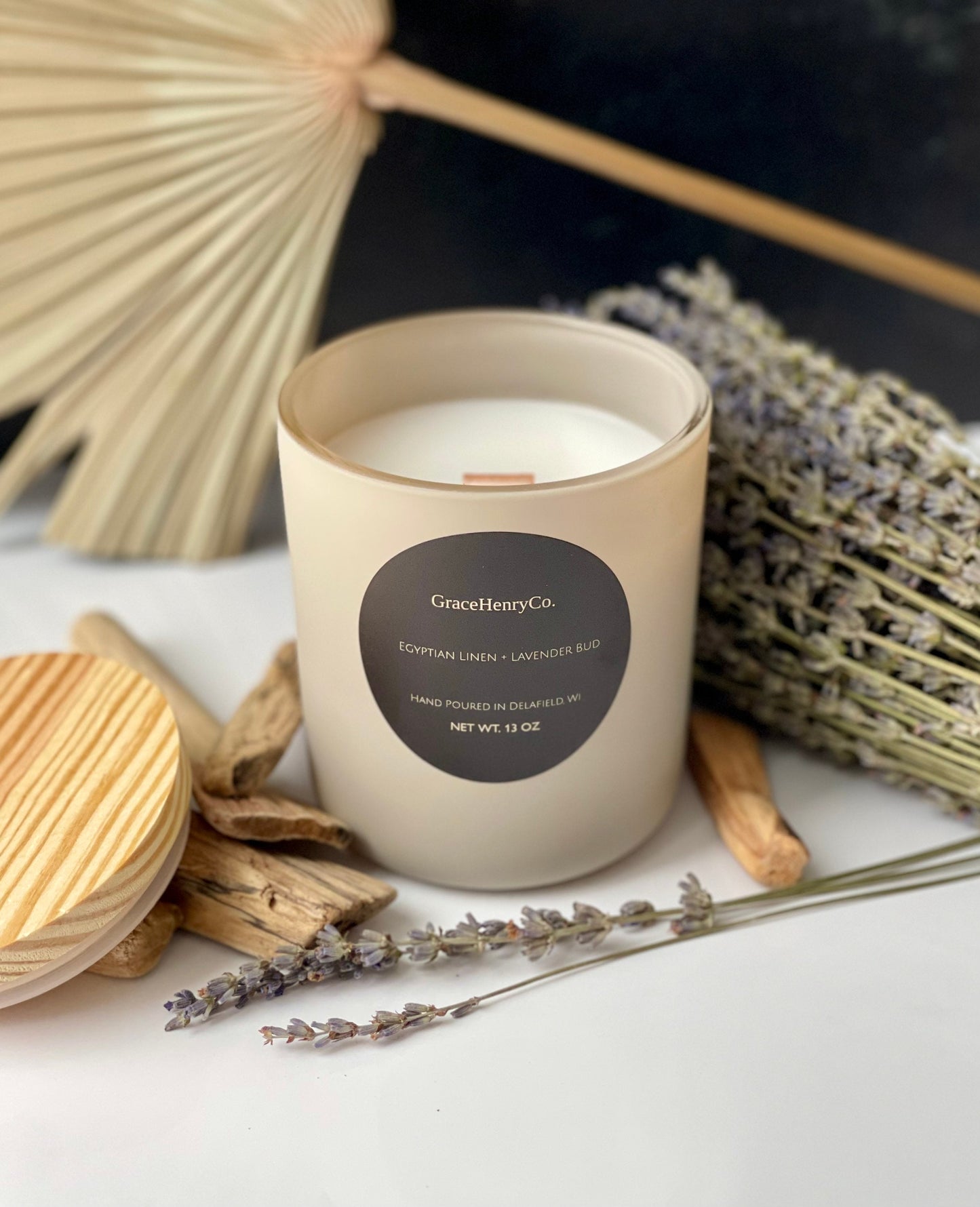 EGYPTIAN LINEN + LAVENDER 13oz Wooden Wick Candle