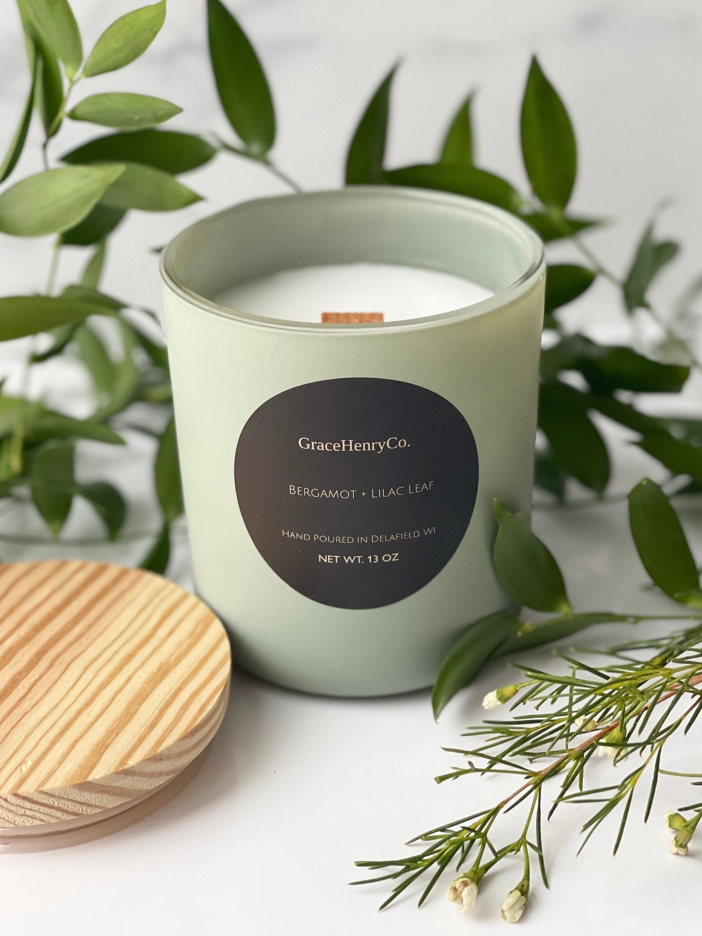 BERGAMOT + LILAC LEAF 13oz Wooden Wick Candle