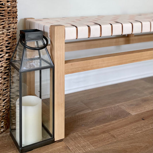 Woven Leather Bench in Natural Oak-Tanned Leather